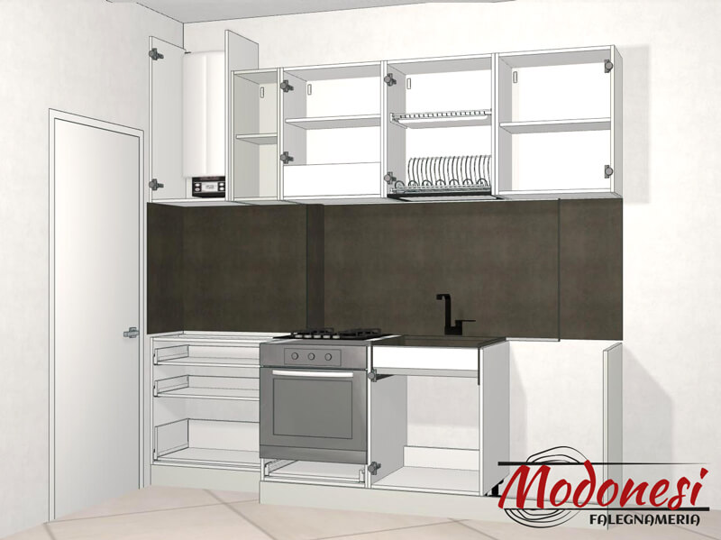 Cucina Su Misura Milano In Bilaminato Bianco Opaco Render 02