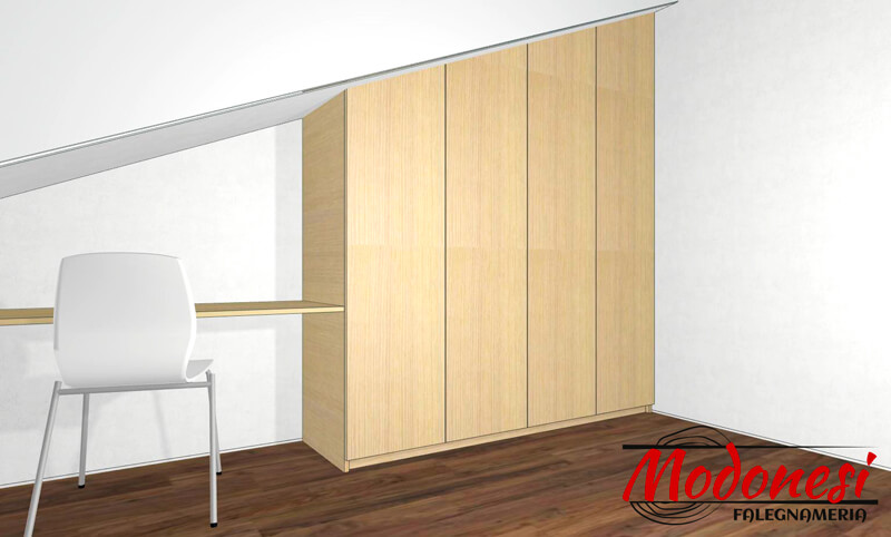 Armadio Mansarda Con Taglio Inclinato Per Una Casa A Lainate Render 03