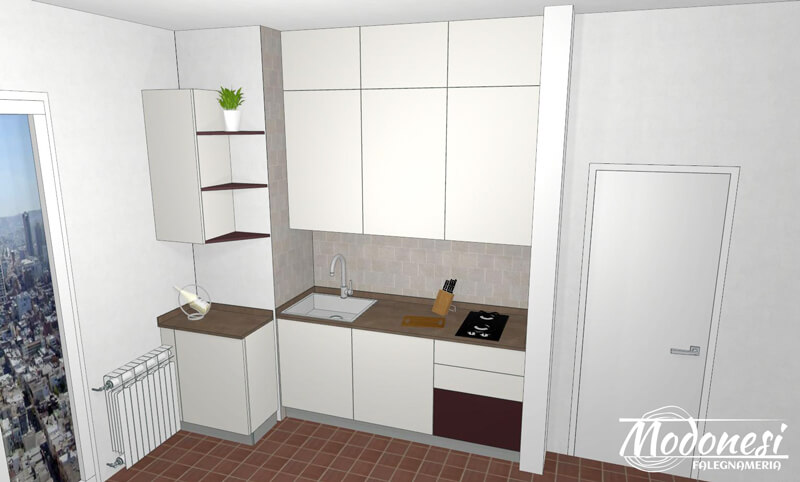 Cucina Su Misura In Nicchia Per Un Appartamento A Milano Render 01